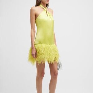 Cinq à Sept Yellow Feather Trim Dress